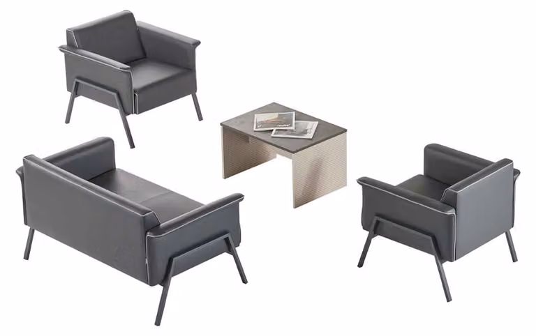 Dunkelgraue Arbeitszimmer Möbel Leder 2-Sitzer Holztisch 2x Sessel 4tlg