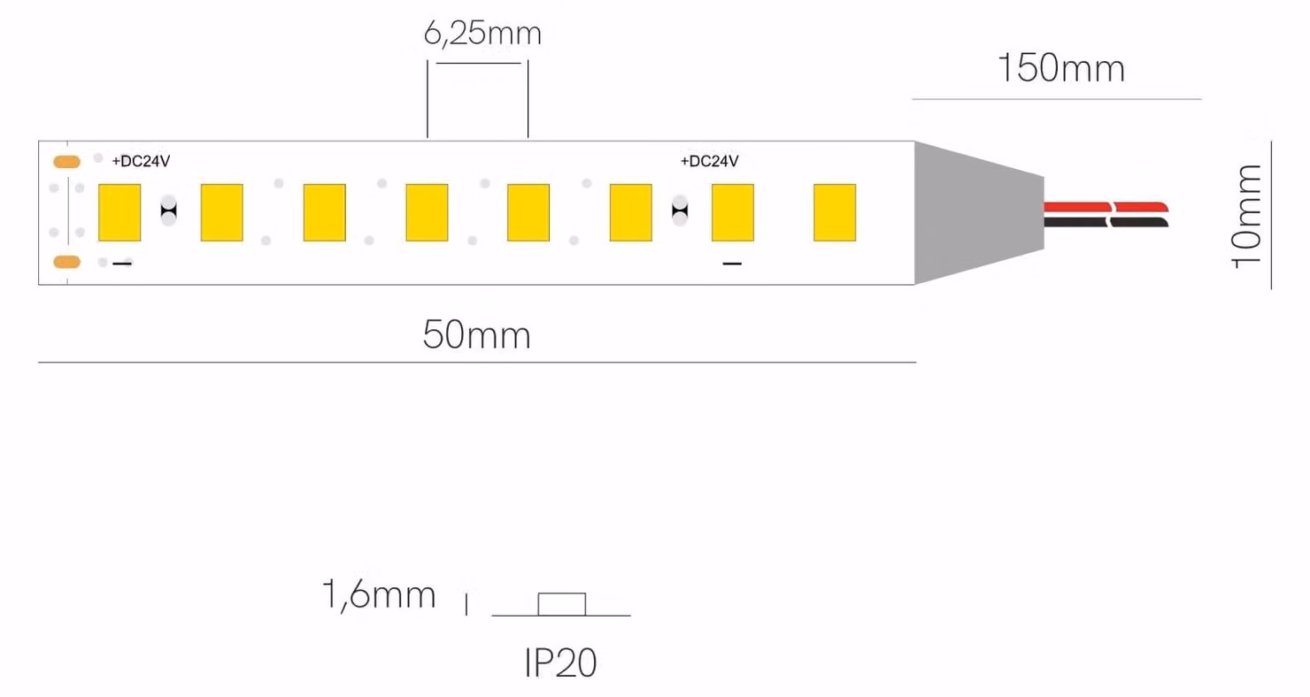 Striscia LED 5 metri Beneito & Faure serie FINE 97 24V 10W/m temperatura colore 2200K grado di protezione IP20 - Beneito & Faure