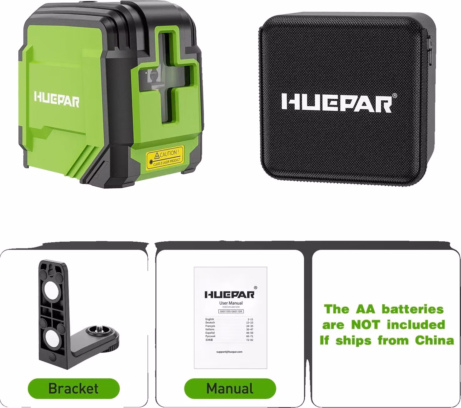 Dispositivo di livellamento laser Huepar, alta precisione ±3mm/10m, raggio verde brillante, GK011DG