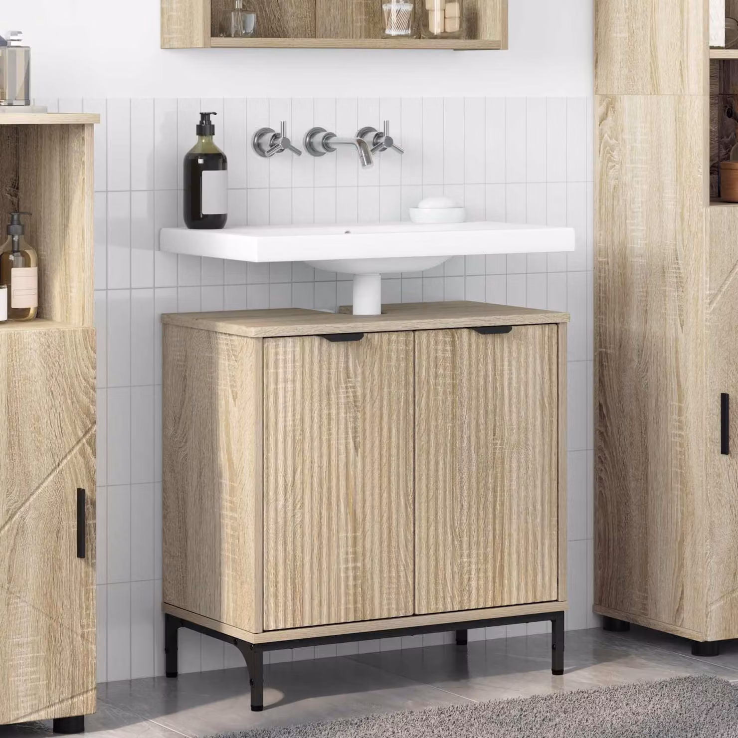 Armadio per lavabo da bagno vidaXL in rovere, moderno, L: 60,5 cm, P: 33,5 cm, H: 61 cm