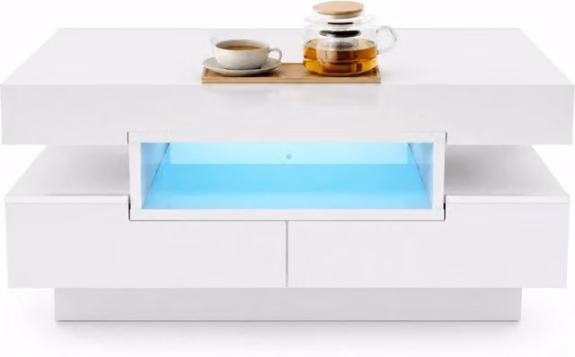 Tavolo da caffè REDOM bianco lucido con 4 cassetti L: 80 cm, P: 50 cm, H: 36 cm