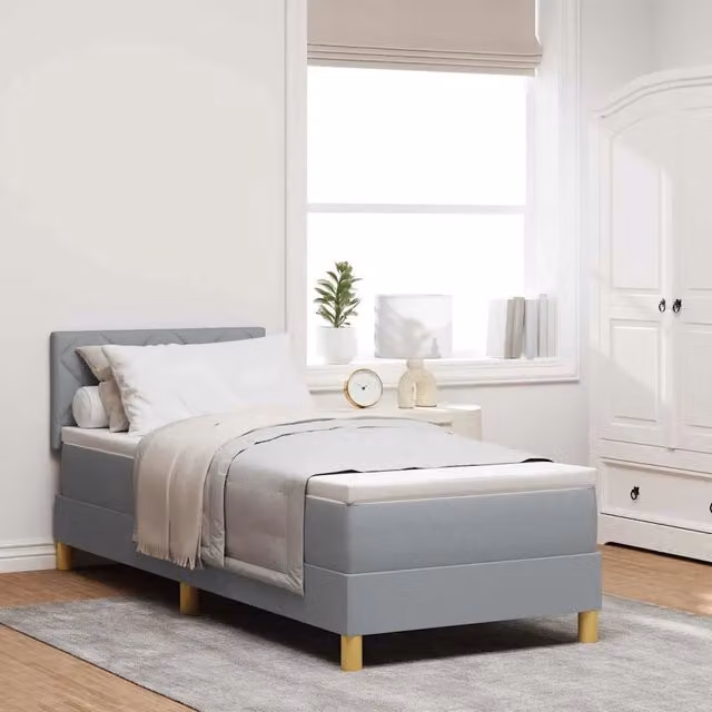Letto moderno vidaXL con illuminazione LED sottostante e porta di ricarica USB, rivestimento in tessuto grigio, con cassetti, L/P: 80 x 200 cm – 1