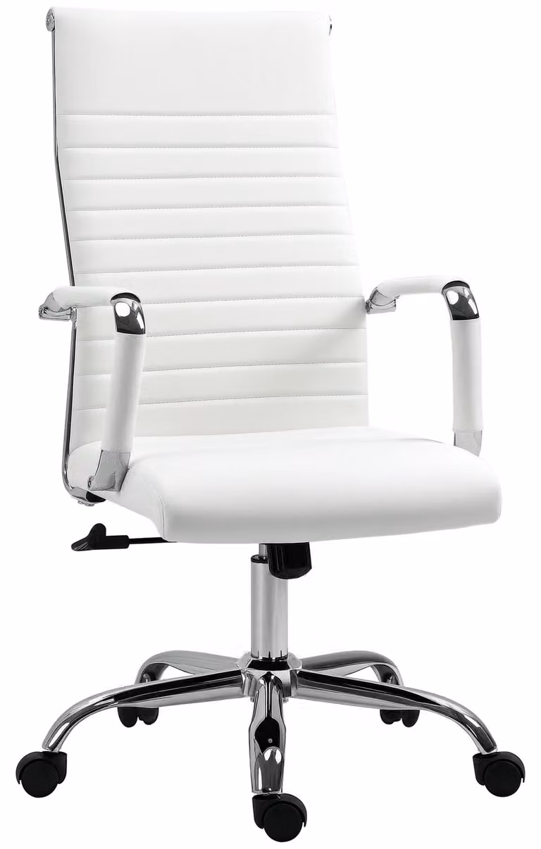 Sedia da ufficio ergonomica - Rivestita in ecopelle imbottita - Regolabile in altezza - Girevole - Con meccanismo basculante - Con braccioli - Colore: bianco