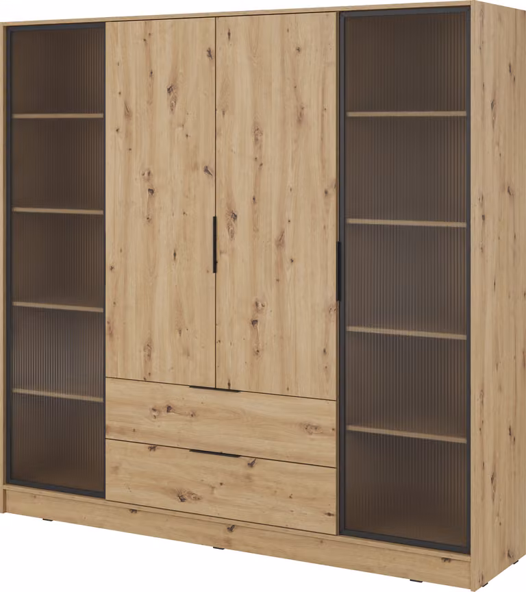Armadio, mobile moderno in legno di quercia "Artisan" con ante in vetro