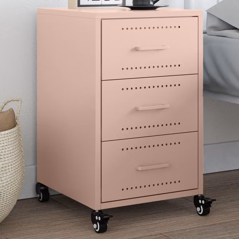 Comodino vidaXL in metallo rosa opaco L: 36 cm, P: 39 cm, H: 59 cm