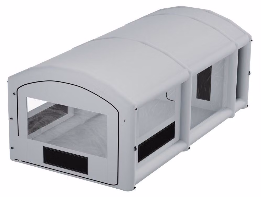 Cabina di verniciatura gonfiabile, dimensioni 9x4,8x3,6 metri, con ventole da 750W e 950W, colore grigio
