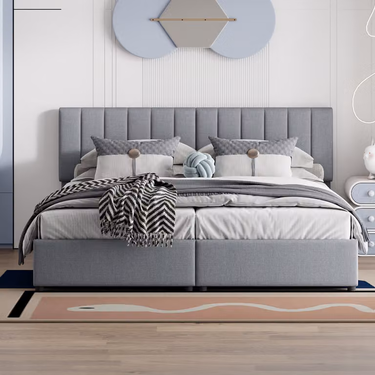 Letto imbottito per bambini MODFU, letto a scomparsa idraulico (letto a castello alto in lino delicato sulla pelle, 180 x 200 cm), materasso escluso