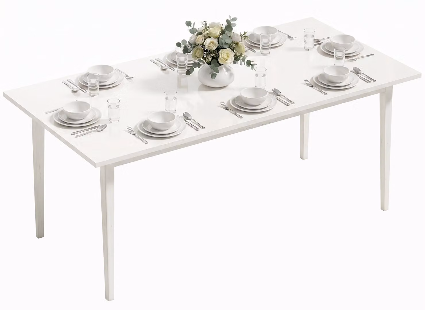 Tavolo da pranzo per 8 persone, tavolo da cucina moderno con gambe in legno massello, 180 cm, color crema