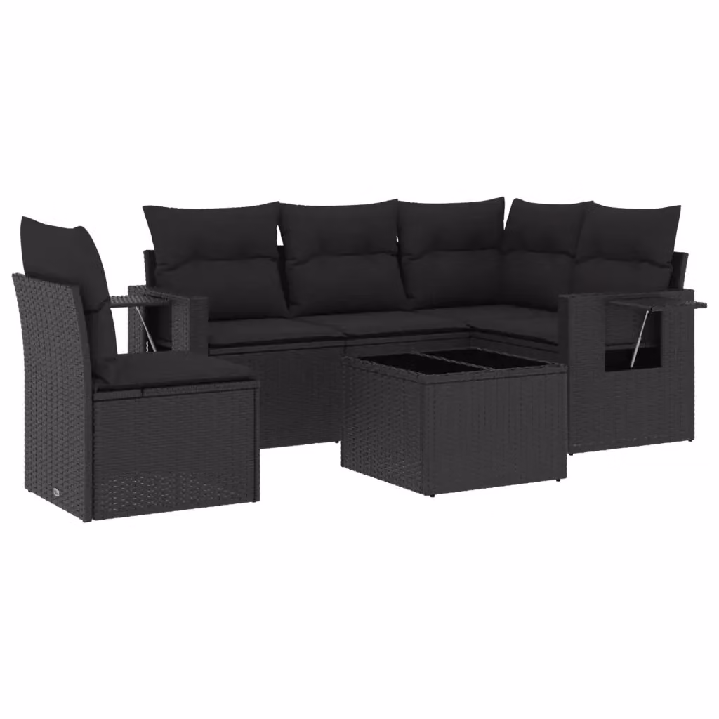 Set Divano da Giardino vidaXL 6 pz in Polyrattan Nero con Cuscini e Tavolino – 2