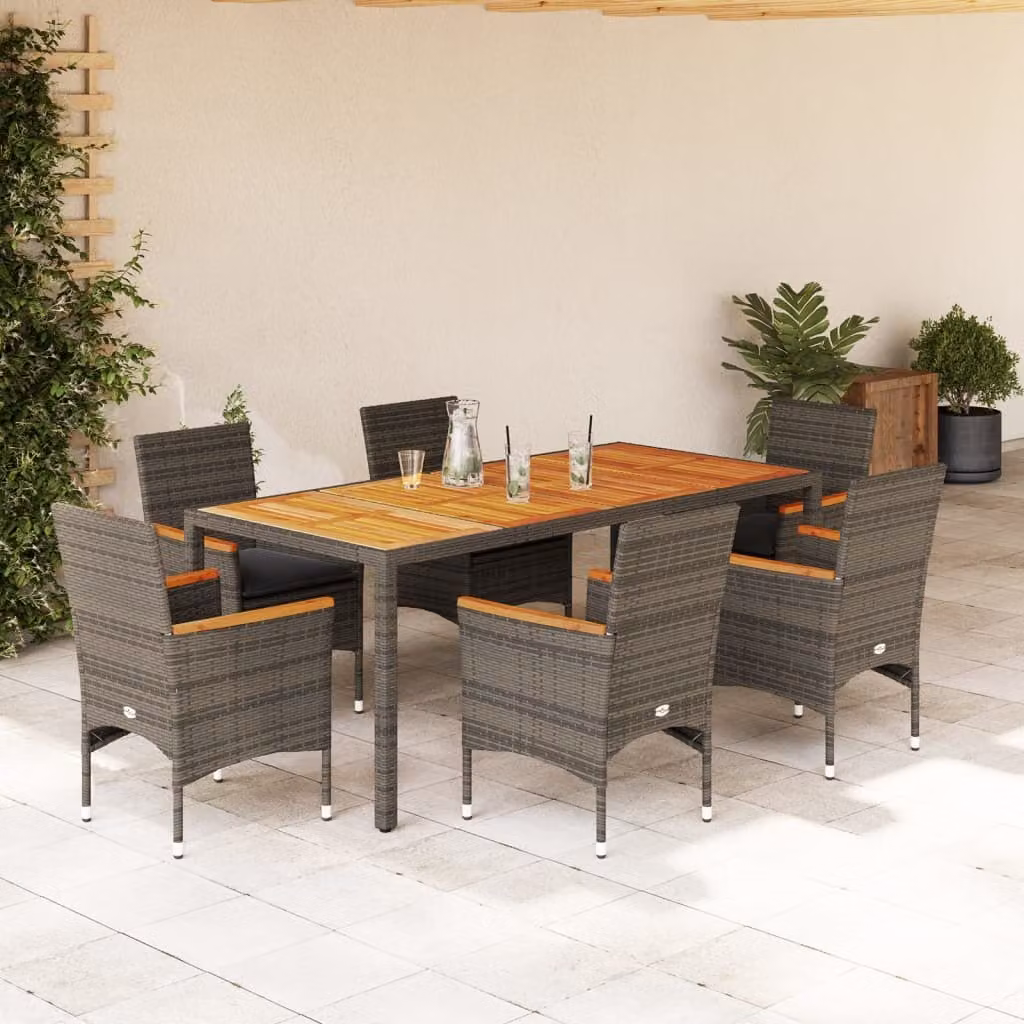 Maison Exclusive - Set Pranzo da Giardino 7pz con Cuscini Polyrattan Acacia Grigio