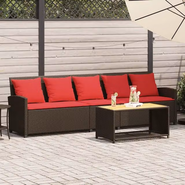 Divano da Giardino a 5 Posti con Cuscini in Polyrattan Marrone 4104119