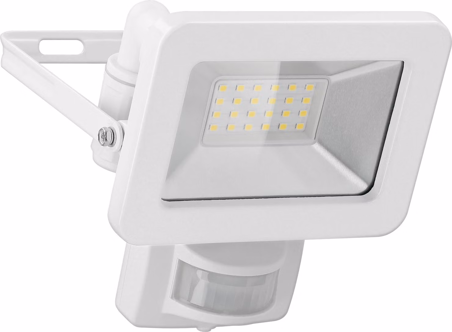 goobay Faretto LED da esterno, 20 W, con rilevatore di movimento con 1700 lm, luce bianca neutra 4000 K, sensore PIR e pressacavo M16 bianco