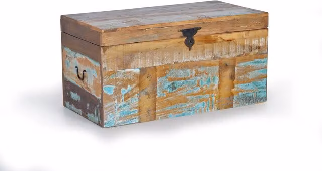 Cassapanca realizzato a mano in legno riciclato multicolore