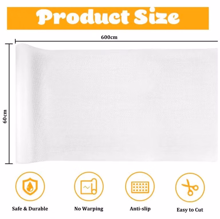 Inserti per cassetti e ripiani - Tappetino antiscivolo per armadi - Materiale EVA - Senza colla - Dimensioni 60 x 600 cm - Adatto per cucina, cassetti e frigorifero