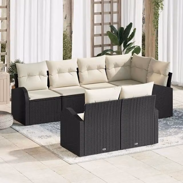 Set Divano da Giardino 7 pz Nero e Bianco polyrattan 3354746