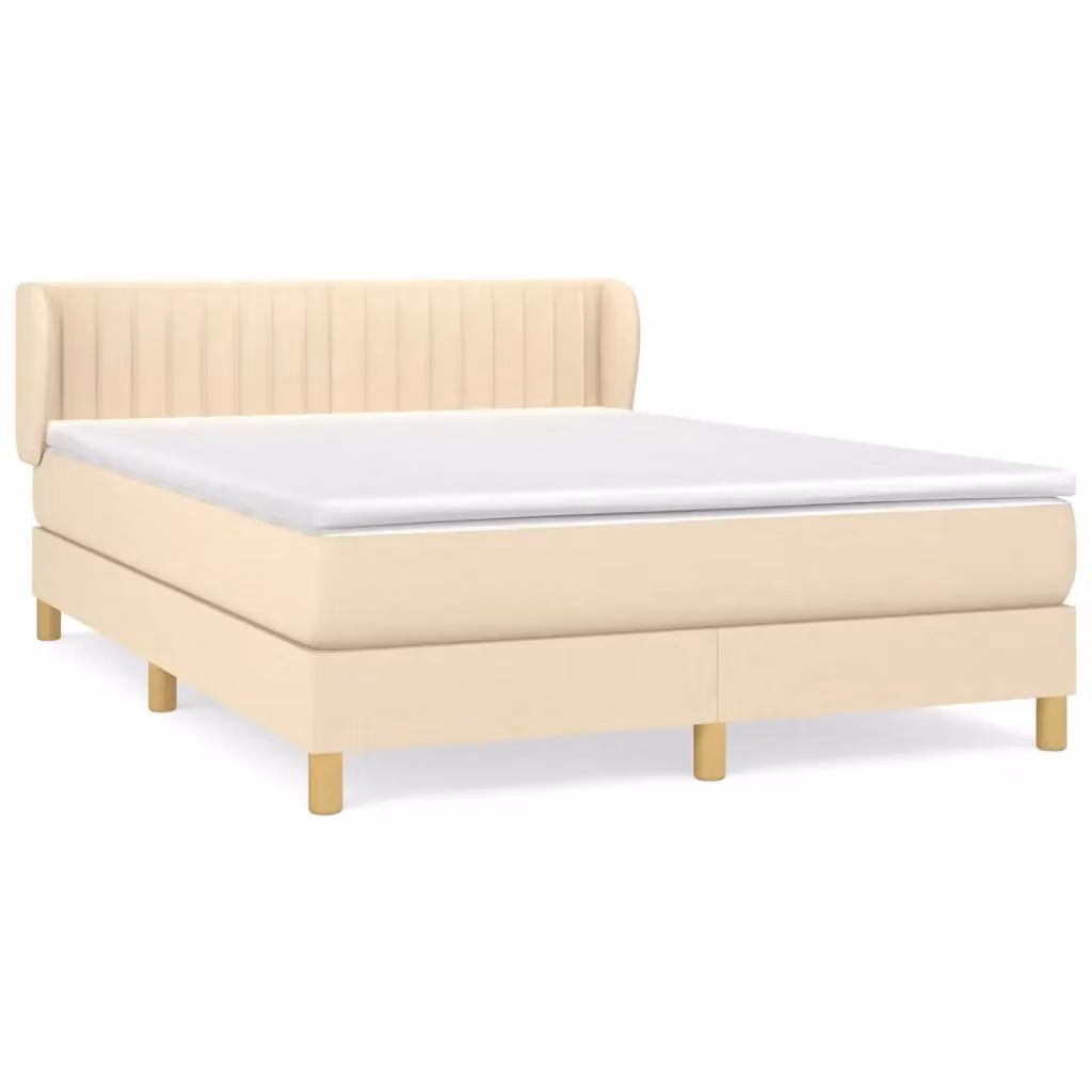 vidaXL Giroletto a Molle Ibrido con Materasso in Tessuto Beige e Bianco L/P/H: 140 x 200 x 88 cm – 2