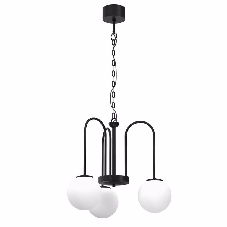 Lampada a sospensione nera su catena 3 sfere di vetro bianco Cambridge 3xE14 15W Luminex