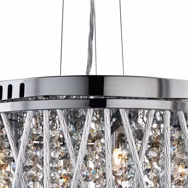 Lampadario Sospeso Searchlight in Acciaio Cromo e Vetro Trasparente con 3 Luci G9