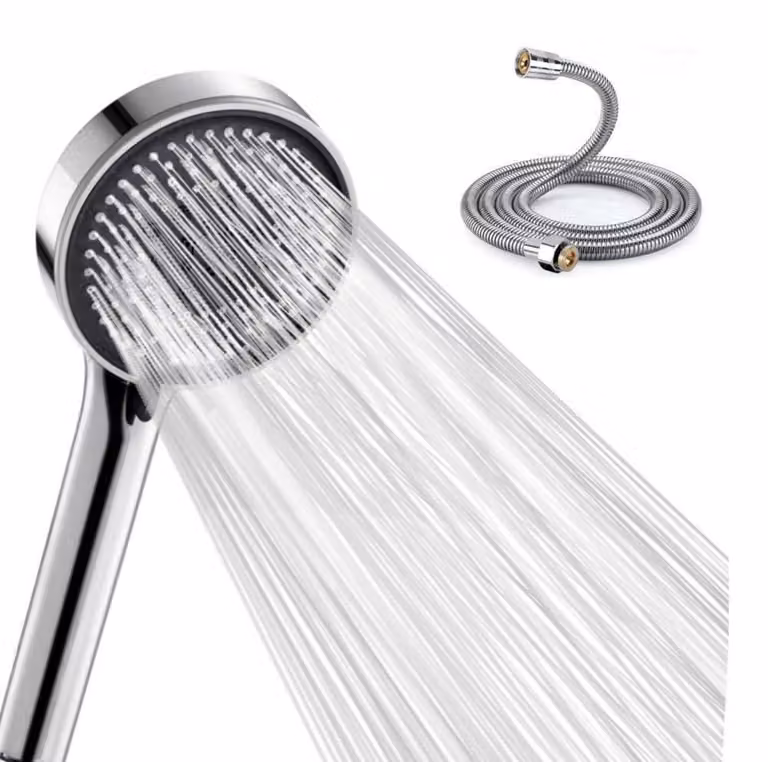Doccetta alta pressione con tubo da 2 metri, 5 getti, anticalcare, diametro 120 mm, cromata