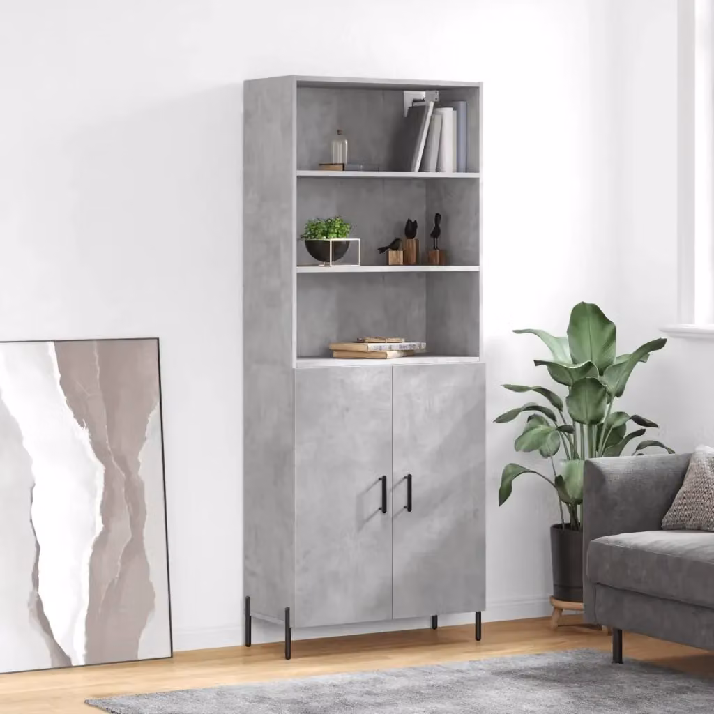 Credenza Buffet da pranzo moderna in legno multistrato e metallo Grigio Cemento L: 69,5 cm, P: 34 cm, H: 180 cm – 2
