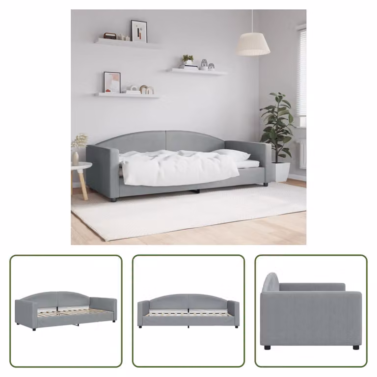 The Living Store Letto da giorno grigio chiaro 90x200 cm tessuto