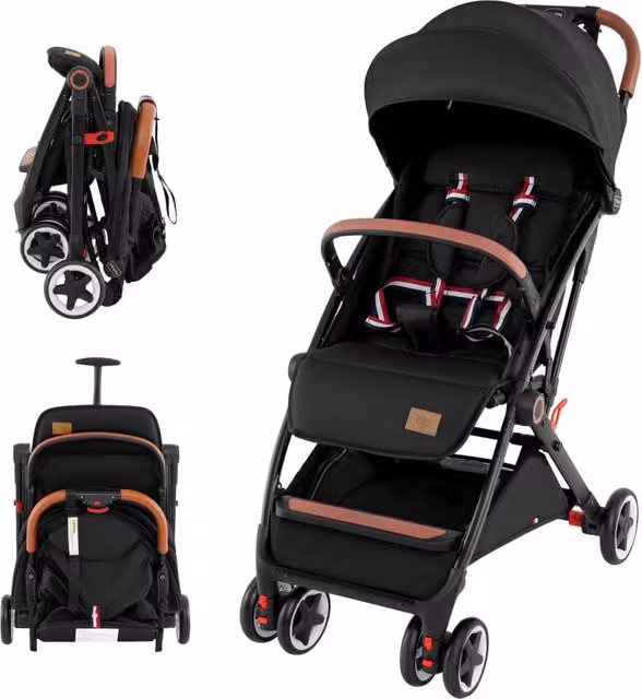 Passeggino pieghevole DESIGN IN nero con ruote piroettanti e sospensioni per bambini – 1