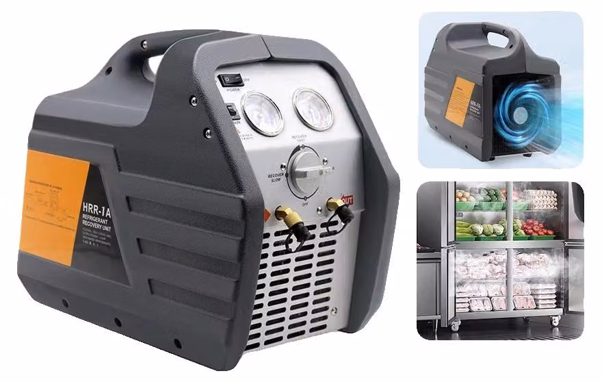 Macchina per il recupero di refrigeranti, con una capacità di recupero di 0,26 kg/min, recupero di liquidi di 1,85 kg/min, motore monocilindrico, controllo della velocità regolabile, design portatile