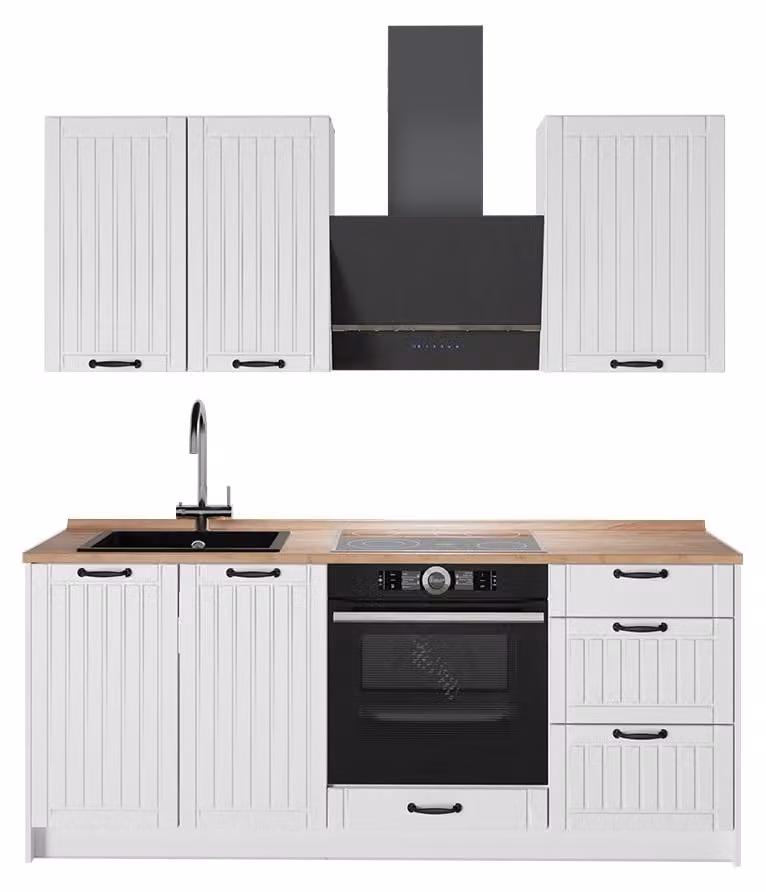 Cucina monoblocco Vicco Fame-Line Bianco rustico/Bianco 190 cm, PL Rovere, Model 64928