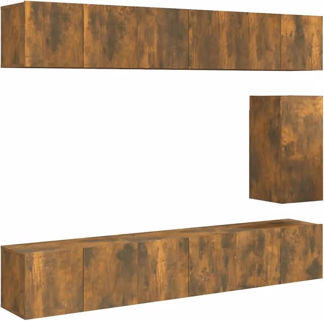 Set di Mobili Porta TV 7 pz | Armadietto TV | Mobile Porta TV Rovere Fumo in Legno Multistrato