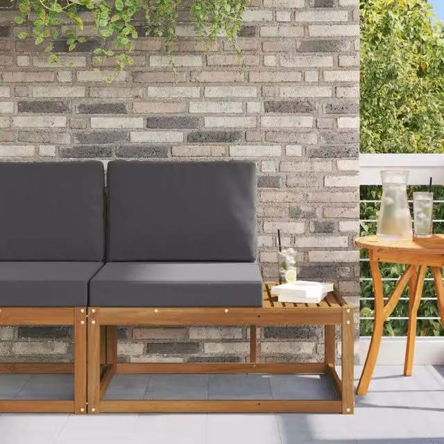 Divano da giardino moderno DESIGN IN in legno di acacia con cuscini antracite e beige L/P/H: 91 x 63 x 73 cm – 1