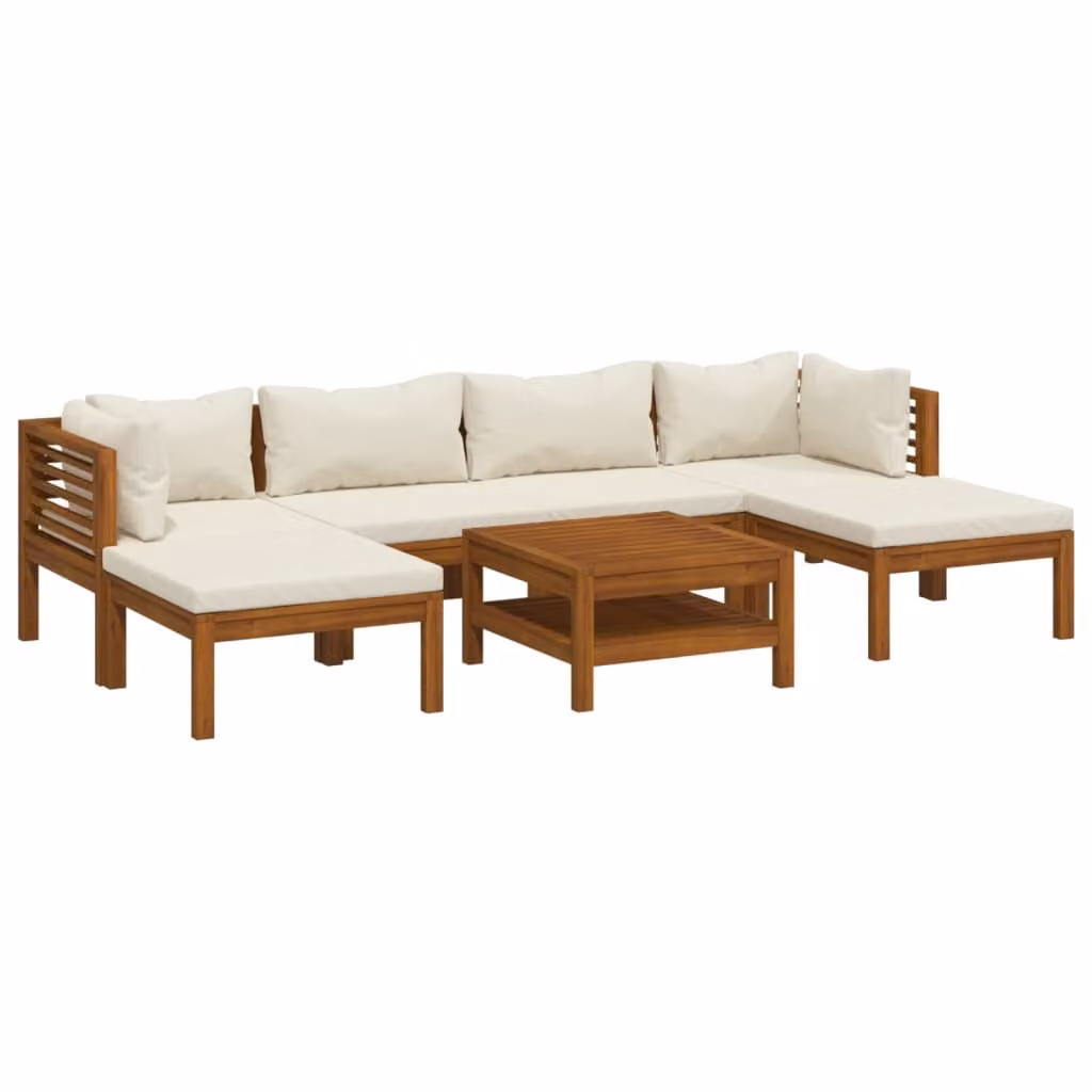 Set Divani da Giardino 7 pz con Cuscini Crema in Legno Acacia