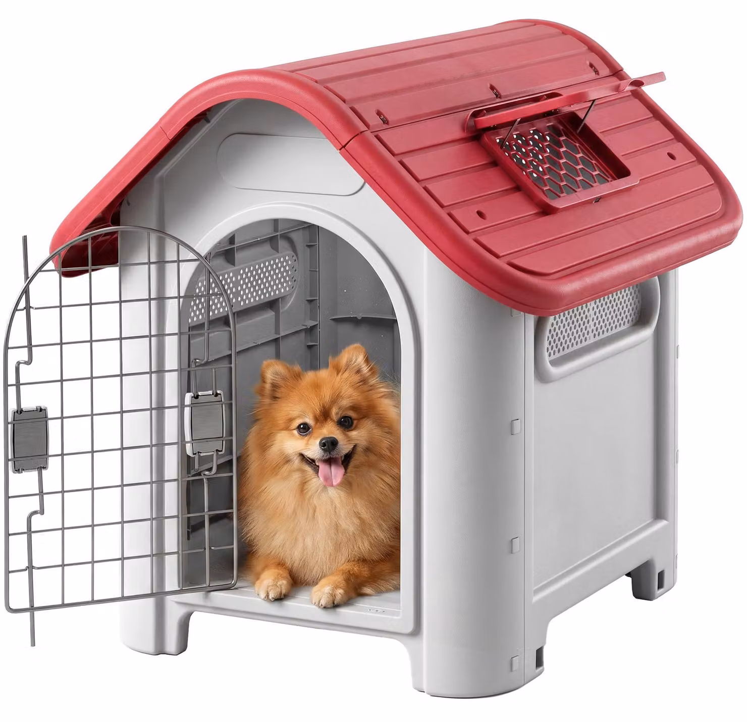 PawHut Cuccia per cani da esterno con lucernario per cani di piccola taglia in metallo e plastica