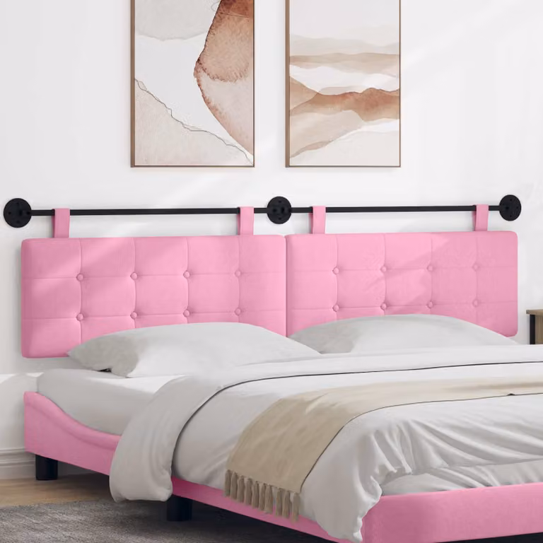 Testiera da letto sospesa vidaXL in tessuto rosa con pannello imbottito e struttura in legno e metallo
