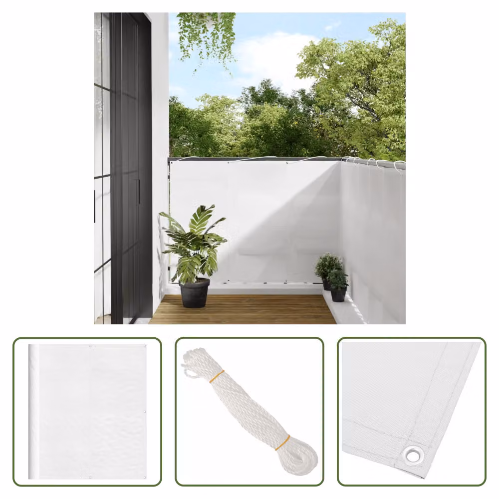 The Living Store Paravento per balcone bianco 120x700 cm 100% poliestere Oxford