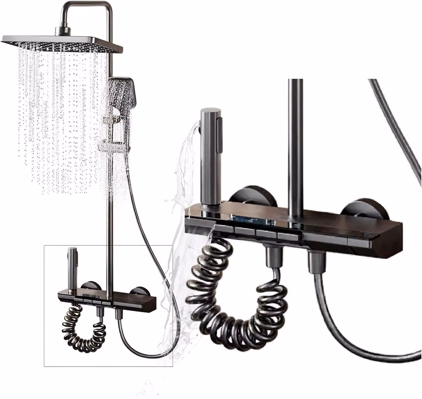 Colonna doccia con soffione quadrato, colore nero titanio, 4 modalità, doccetta manuale, miscelatore per il bagno