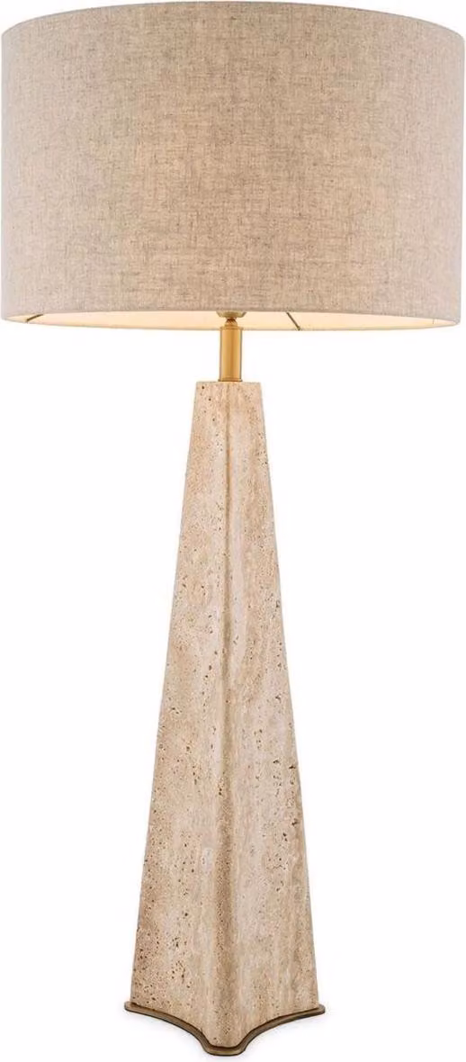 Casa Padrino lampada da tavolo beige / ottone antico Ø 48 x H. 106,5 cm - Lampada da tavolo in travertino con paralume rotondo - Lampade da tavolo - Luxury Collection
