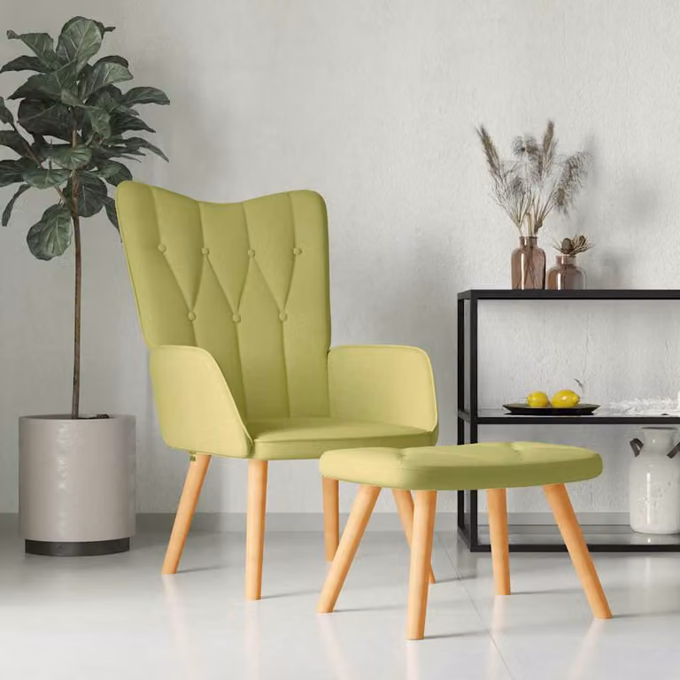 vidaXL Poltrona Relax con Poggiapiedi Verde in Tessuto e Struttura in Legno e Metallo