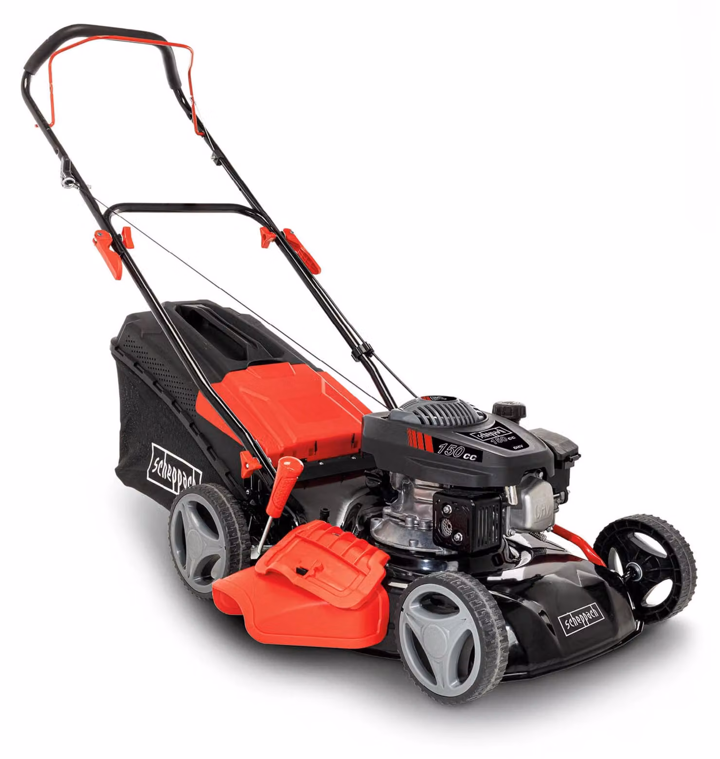Tosaerba a benzina Scheppach MP150-46 - Larghezza di taglio 46 cm | 3,5 CV | Cestello da 55 l | Scarico laterale | Funzione mulching | Funzione di pulizia | Regolazione a 7 posizioni