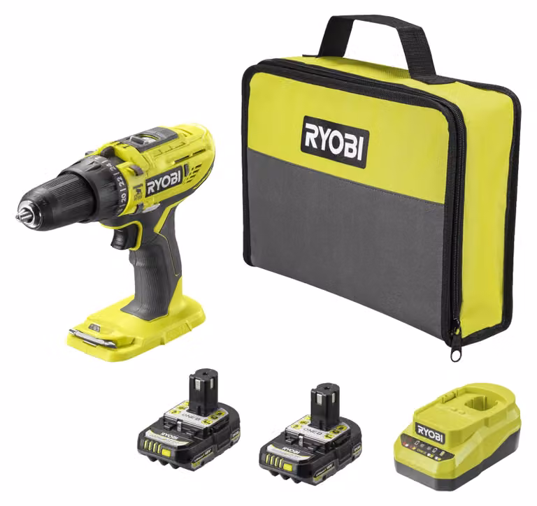 Trapano avvitatore a percussione RYOBI 18 V ONE+ R18PD32-2C20SP, incluso 2 batterie da 2,0 Ah e caricabatterie