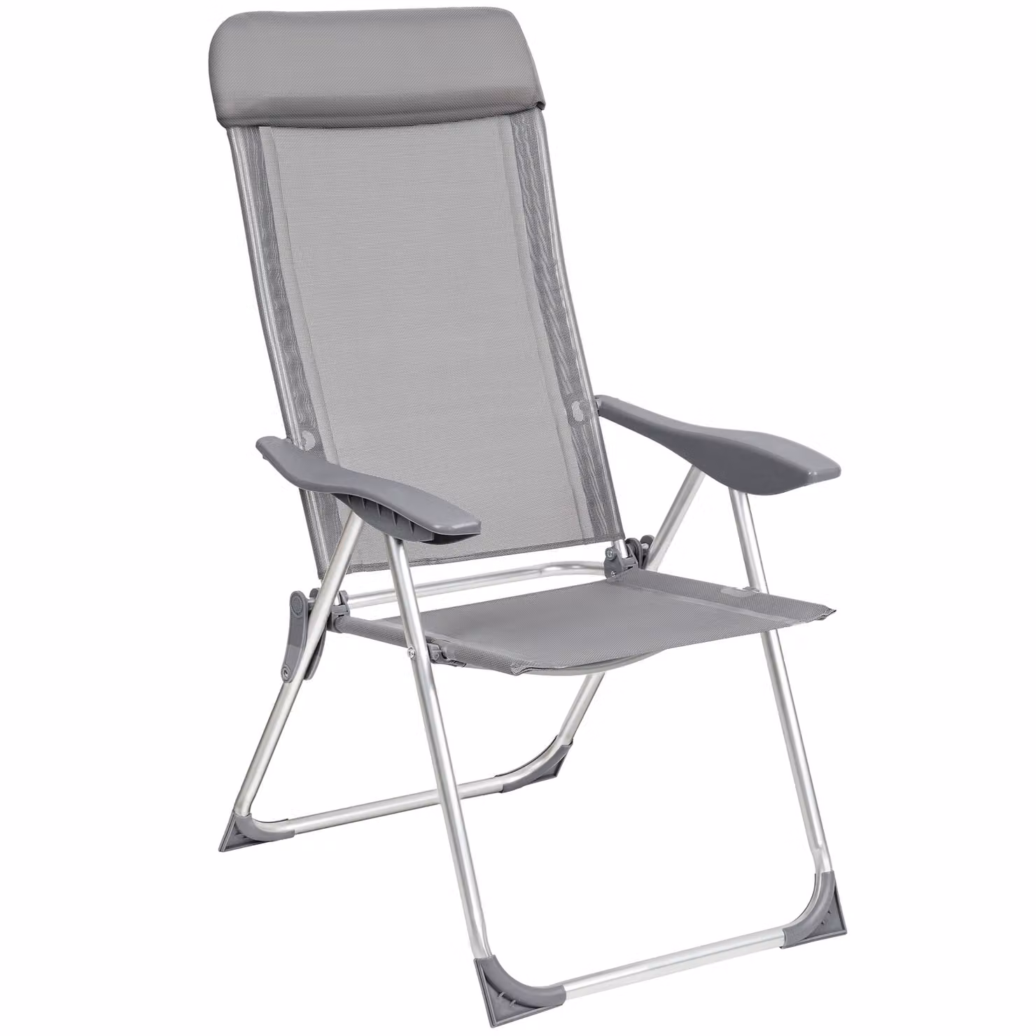 Set di 4 sedie da giardino pieghevoli TecTake in alluminio verniciato e tessuto textilene con poggiatesta e braccioli, grigio