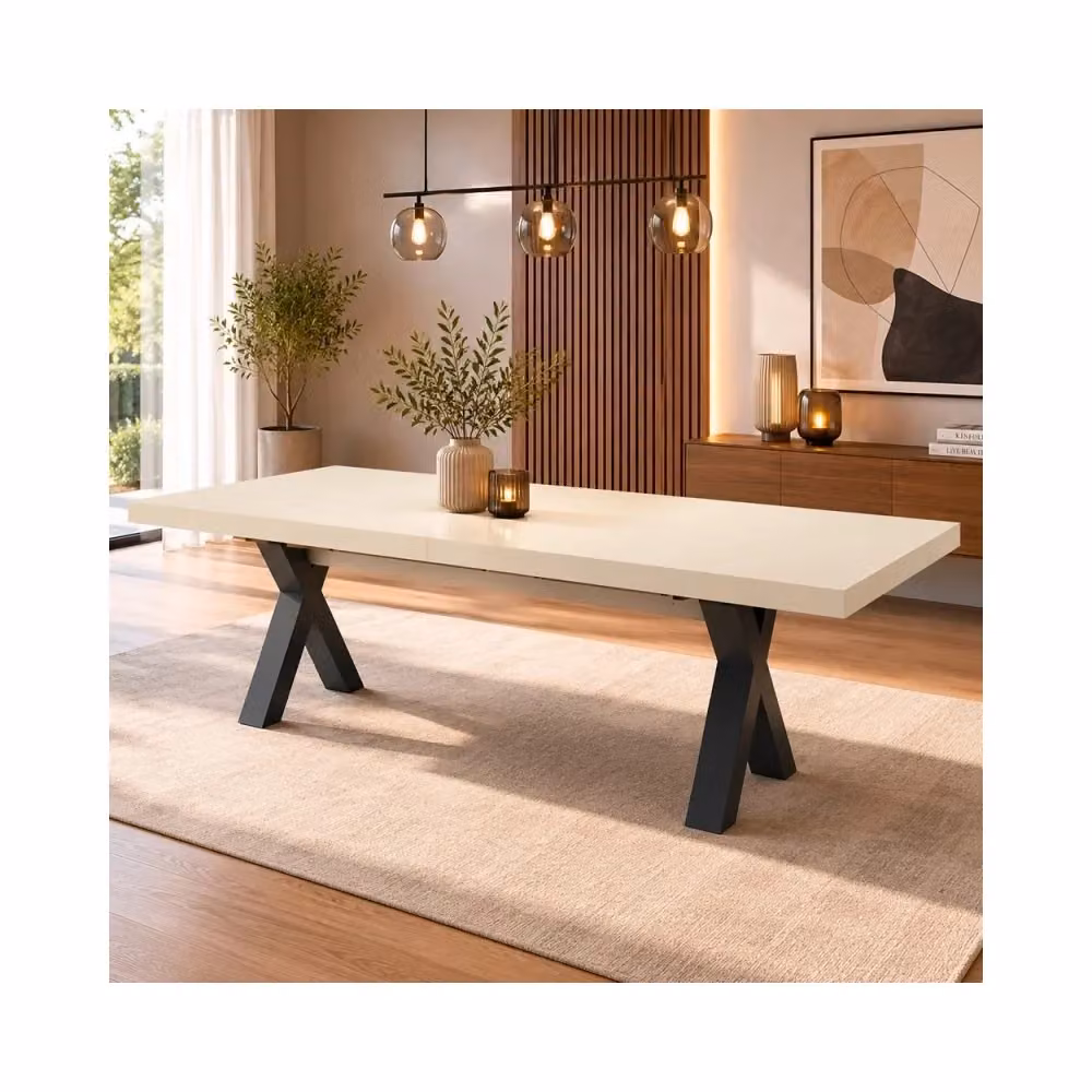 Tavolo rettangolare allungabile moderno con piano opaco e gambe a X color antracite – 2