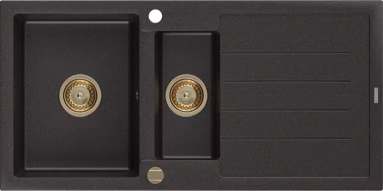 Mexen Andres lavello in granito a 1,5 vasche con sgocciolatoio 1000 x 500 mm nero/oro metallizzato, sifone oro - 6515101510-75-G