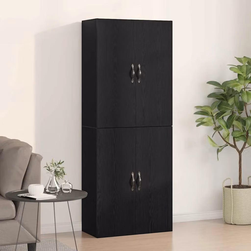 Set di 2 mobiletti a muro moderni vidaXL in nero, L: 69,5 cm, P: 34 cm, H: 90 cm
