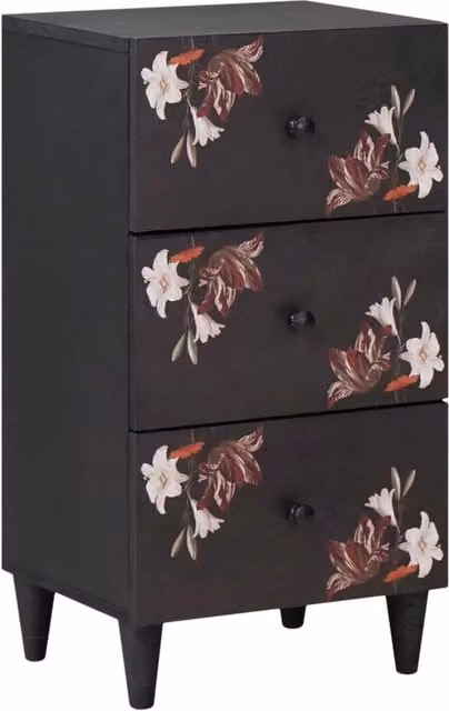 Mobile contenitore moderno in legno di mango con motivo floreale multicolore e nero per soggiorno L: 40 cm, P: 33,5 cm, H: 75 cm – 1