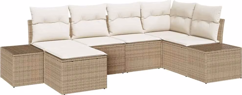 Set Divano da Giardino 6 pcs Beige e Crema polyrattan