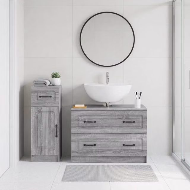 Set di mobili da bagno moderno vidaXL composto da mobile lavabo e mobile contenitore, grigio opaco, L/P/H: 82 x 34,83 x 59 cm e 41 x 76,7 x 72 cm