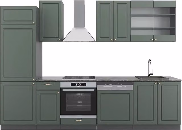Cucina componibile Fame-Line Verde-oro rustico/Antracite 300 cm, PL Antracite Vicco