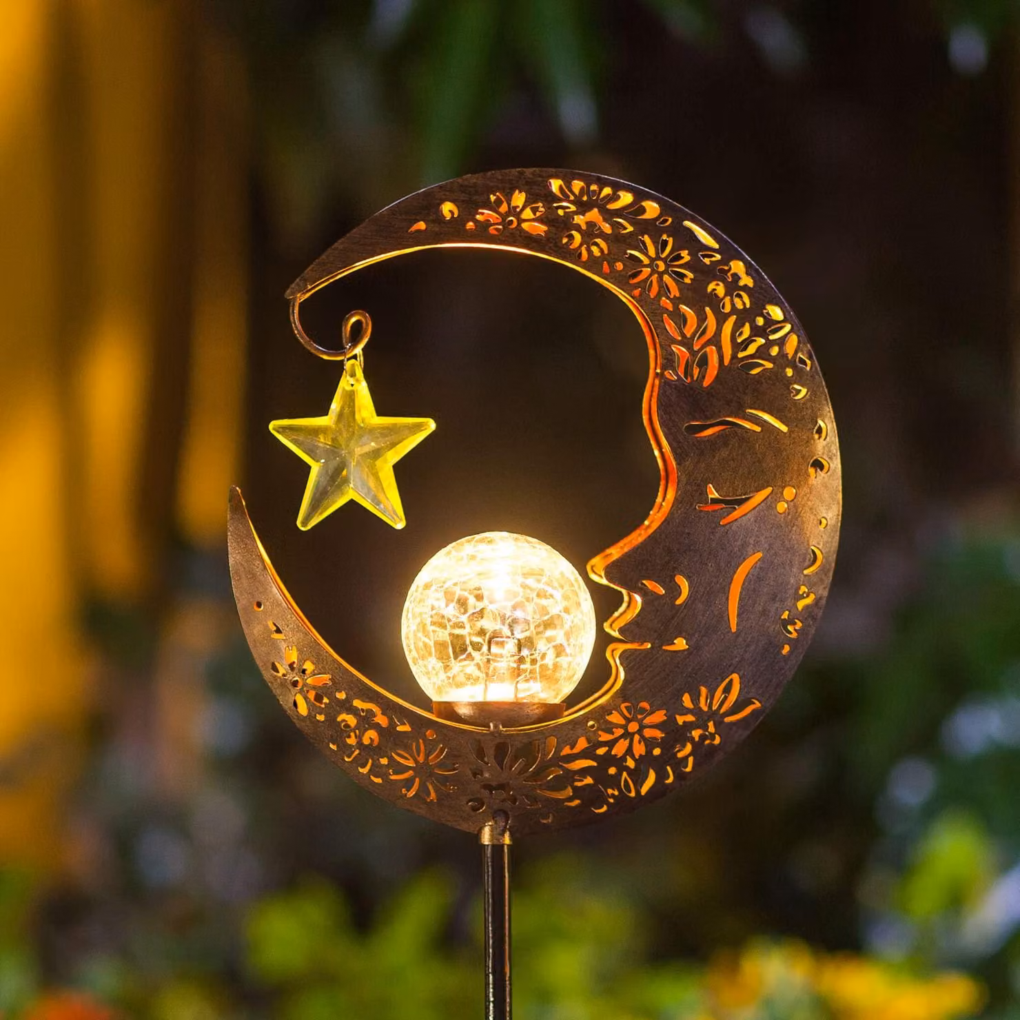Lampada solare da giardino a LED, sfera di vetro, impermeabile, modello "Luna", altezza 83,8 cm