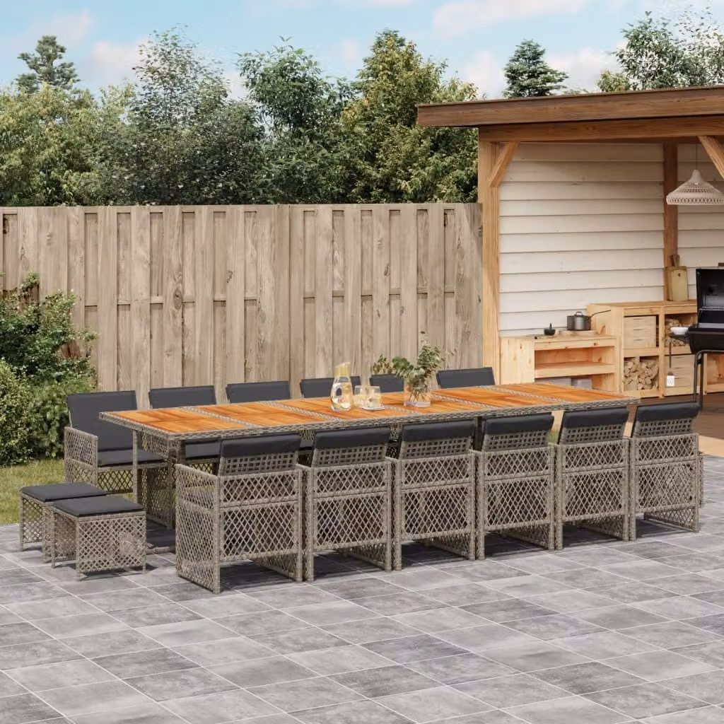Maison Exclusive - Set da Pranzo da Giardino 17pz con Cuscini Grigio in Polyrattan
