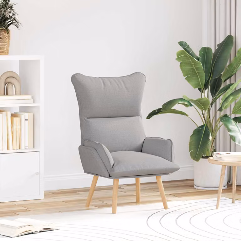 Poltrona lounge moderna vidaXL in tessuto e legno di gomma color grigio